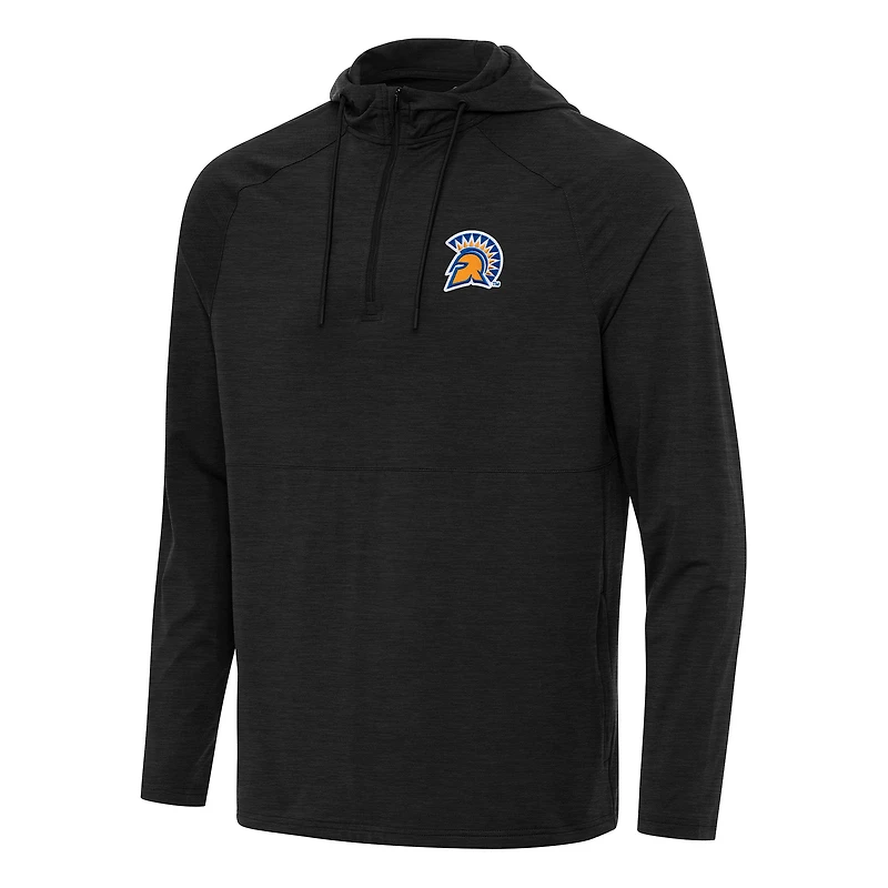Men's Antigua Heather Black San Jose State Spartans Spikes Raglan Quarter-Zip Hoodie