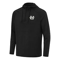Men's Antigua Heather Black Utah State Aggies Spikes Raglan Quarter-Zip Hoodie