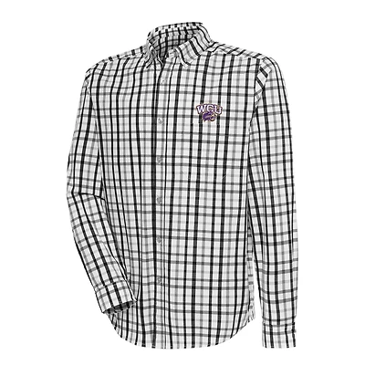 Men's Antigua Black/Gray Western Carolina Catamounts Tending 2 Tri-Blend Long Sleeve Full-Button Shirt