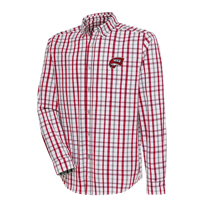 Men's Antigua Red/Gray Western Kentucky Hilltoppers Tending 2 Tri-Blend Long Sleeve Full-Button Shirt