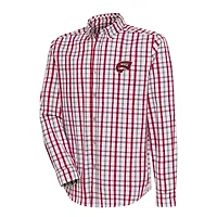 Men's Antigua Red/Gray Western Kentucky Hilltoppers Tending 2 Tri-Blend Long Sleeve Full-Button Shirt