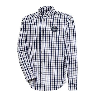 Men's Antigua Navy/Gray Utah State Aggies Tending 2 Tri-Blend Long Sleeve Full-Button Shirt