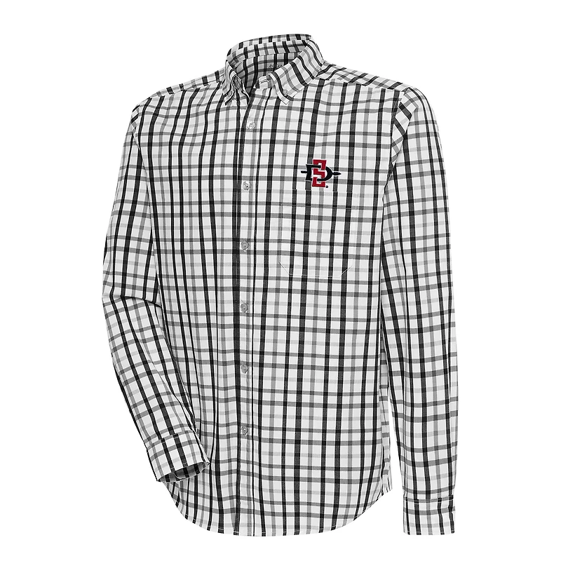Men's Antigua Black/Gray San Diego State Aztecs Tending 2 Tri-Blend Long Sleeve Full-Button Shirt