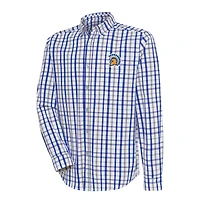 Men's Antigua Royal/Gray San Jose State Spartans Tending 2 Tri-Blend Long Sleeve Full-Button Shirt