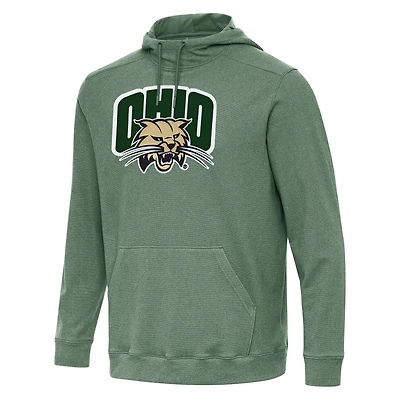 Men's Antigua Heather Green Ohio Bobcats Cloud Pullover Hoodie