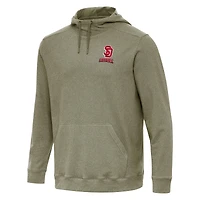 Men's Antigua Heather Olive South Dakota Coyotes Cloud Pullover Hoodie