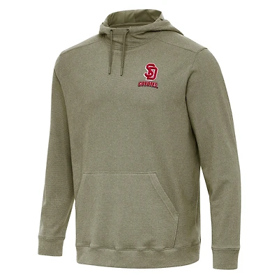 Men's Antigua Heather Olive South Dakota Coyotes Cloud Pullover Hoodie