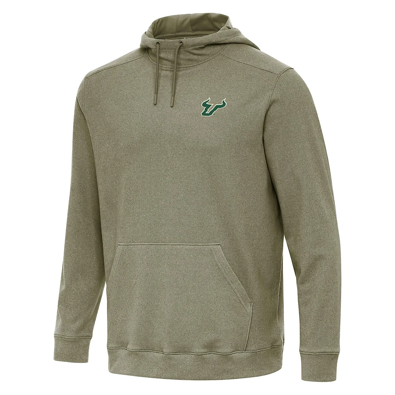Men's Antigua Heather Olive South Florida Bulls Cloud Pullover Hoodie