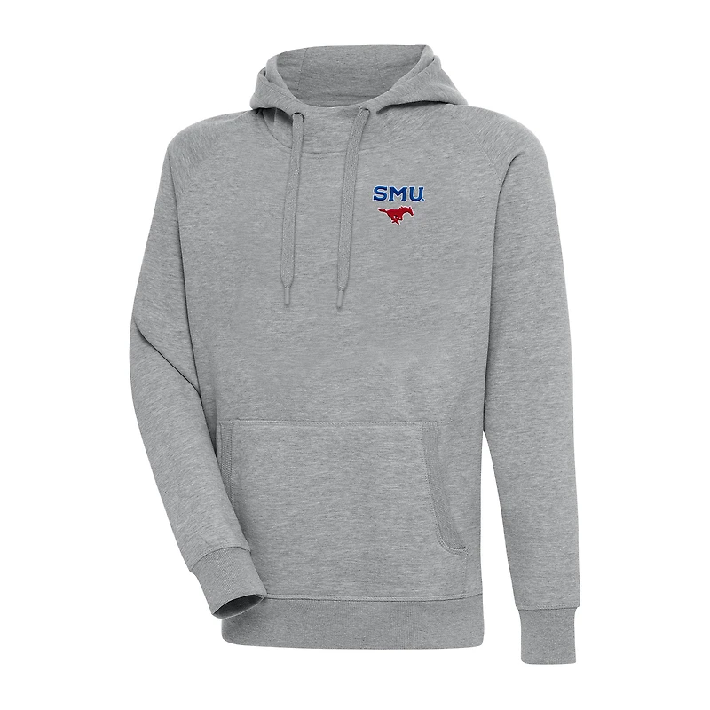 Men's Antigua Heather Gray SMU Mustangs Big & Tall Victory Raglan Pullover Hoodie