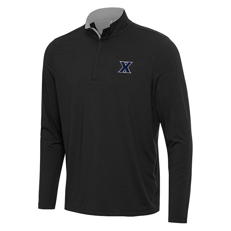 Men's Antigua Black/Gray Xavier Musketeers Content Quarter-Zip Pullover Top