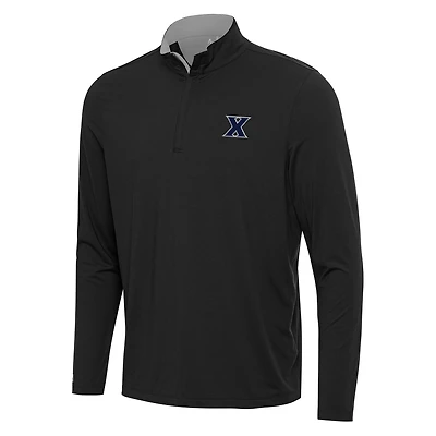 Men's Antigua Black/Gray Xavier Musketeers Content Quarter-Zip Pullover Top