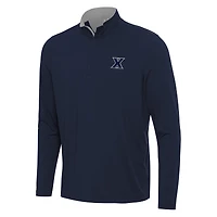 Men's Antigua Navy/Gray Xavier Musketeers Content Quarter-Zip Pullover Top