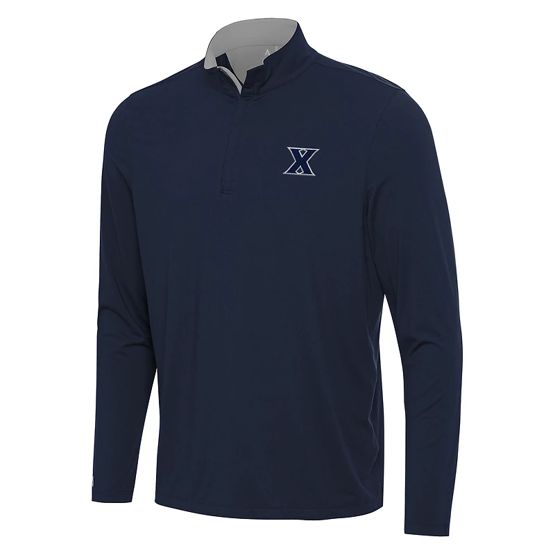 Men's Antigua Navy/Gray Xavier Musketeers Content Quarter-Zip Pullover Top