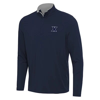 Men's Antigua Navy/Gray Xavier Musketeers Content Quarter-Zip Pullover Top