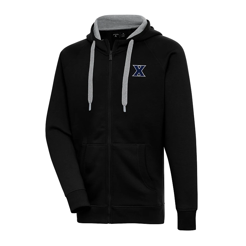Men's Antigua Black Xavier Musketeers Big & Tall Victory Full-Zip Hoodie Jacket