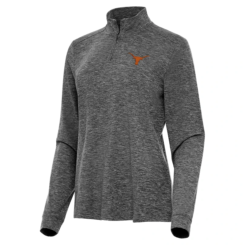 Women's Antigua Heather Black Texas Longhorns Mentor Long Sleeve Quarter-Zip Mock Polo