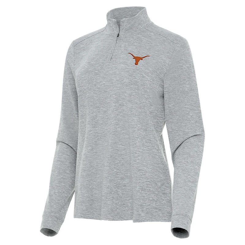 Women's Antigua Heather Gray Texas Longhorns Mentor Long Sleeve Quarter-Zip Mock Polo