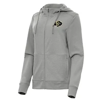 Women's Antigua Heather Gray Colorado Buffaloes Seeker Full-Zip Hoodie