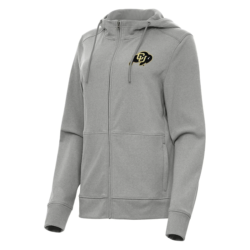 Women's Antigua Heather Gray Colorado Buffaloes Seeker Full-Zip Hoodie