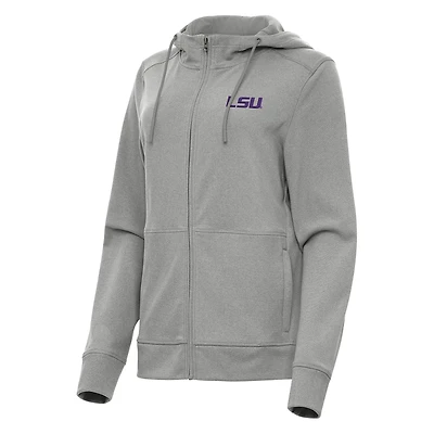 Women's Antigua Heather Gray LSU Tigers Seeker Full-Zip Hoodie