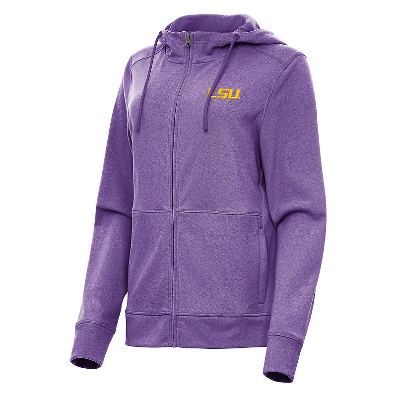 Women's Antigua Heather Purple LSU Tigers Seeker Full-Zip Hoodie