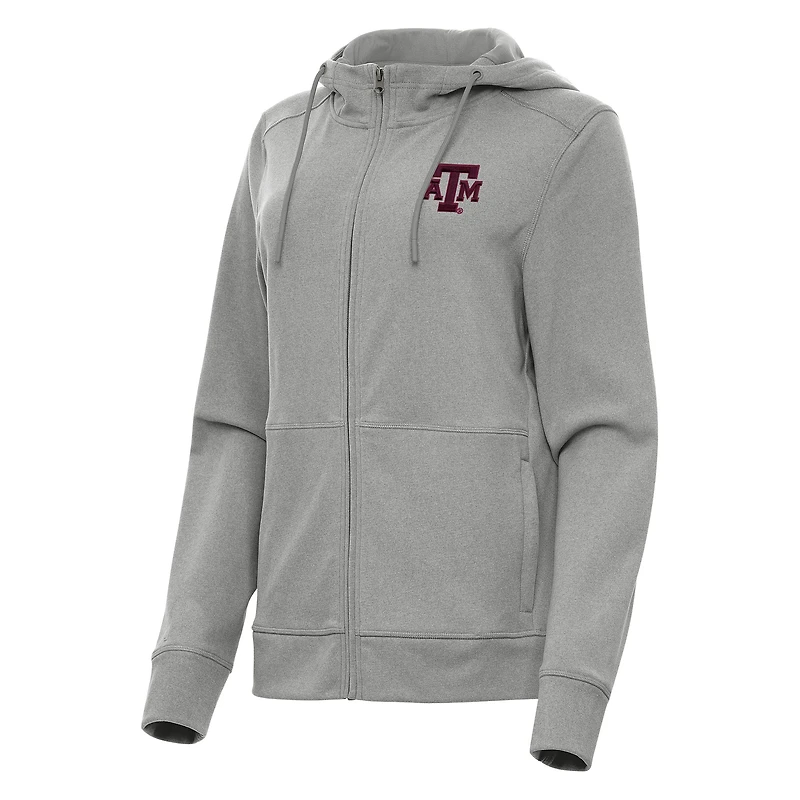 Women's Antigua Heather Gray Texas A&M Aggies Seeker Full-Zip Hoodie