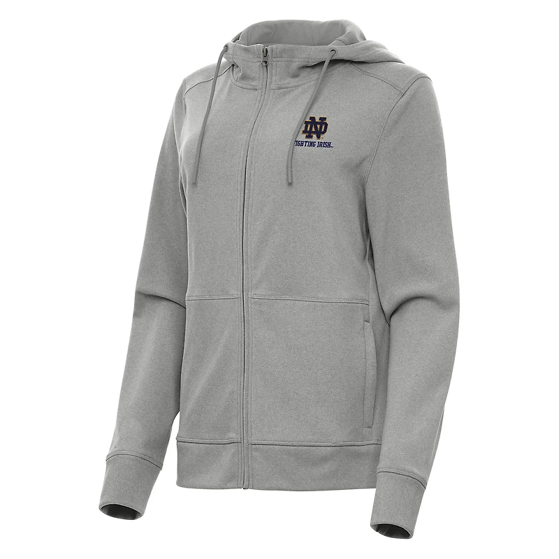 Women's Antigua Heather Gray Notre Dame Fighting Irish Seeker Full-Zip Hoodie