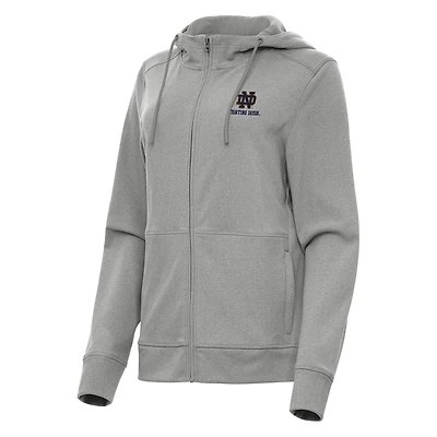 Women's Antigua Heather Gray Notre Dame Fighting Irish Seeker Full-Zip Hoodie