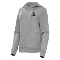 Women's Antigua Heather Gray Notre Dame Fighting Irish Seeker Full-Zip Hoodie
