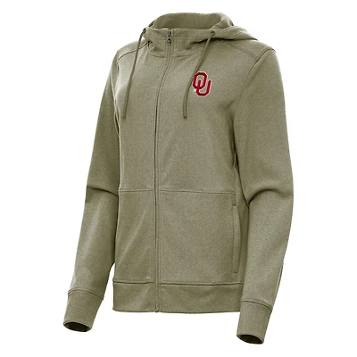 Women's Antigua Olive Oklahoma Sooners Seeker Full-Zip Hoodie