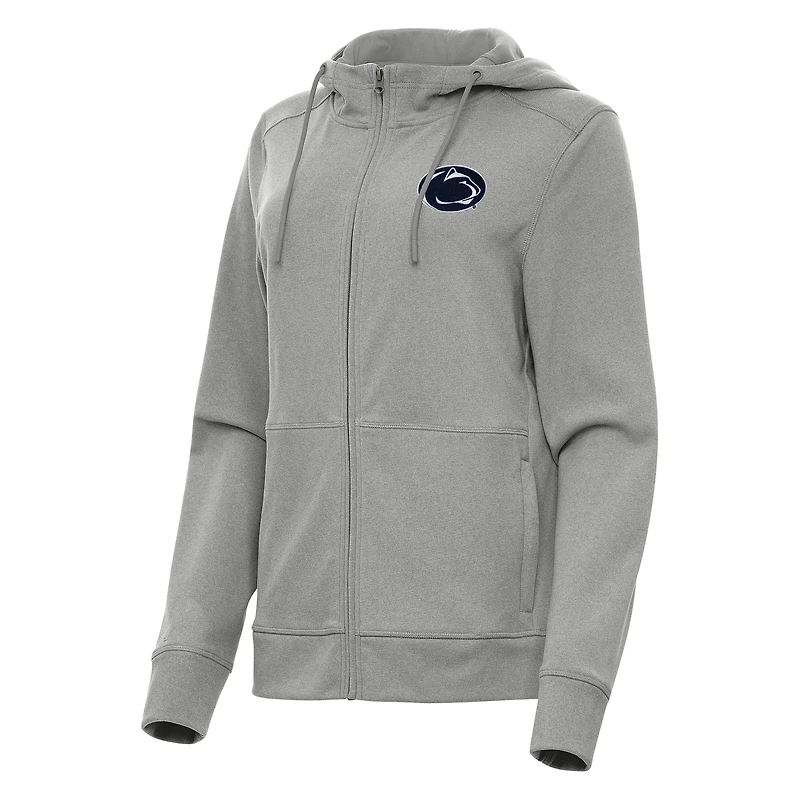 Women's Antigua Heather Gray Penn State Nittany Lions Seeker Full-Zip Hoodie