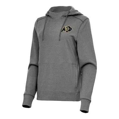Women's Antigua Heather Charcoal Colorado Buffaloes Justice Pullover Hoodie