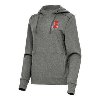 Women's Antigua Heather Charcoal Illinois Fighting Illini Justice Pullover Hoodie