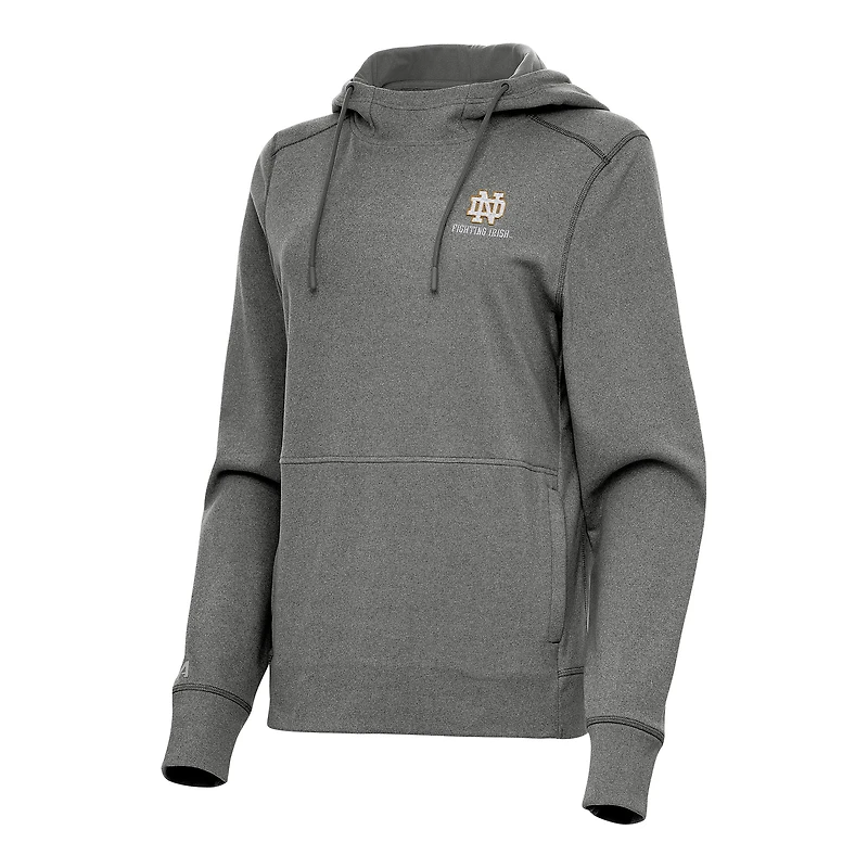 Women's Antigua Heather Charcoal Notre Dame Fighting Irish Justice Pullover Hoodie