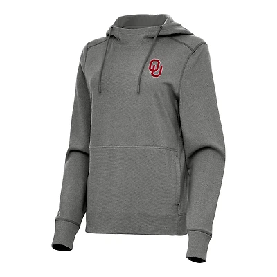 Women's Antigua Heather Charcoal Oklahoma Sooners Justice Pullover Hoodie