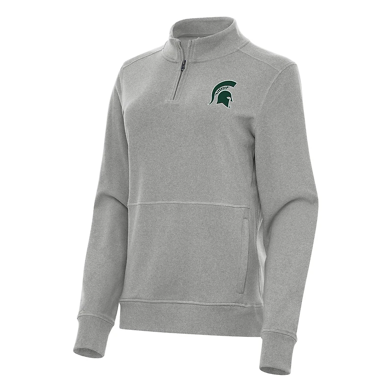 Women's Antigua Heather Gray Michigan State Spartans Crush Quarter-Zip Fleece Sweatshirt