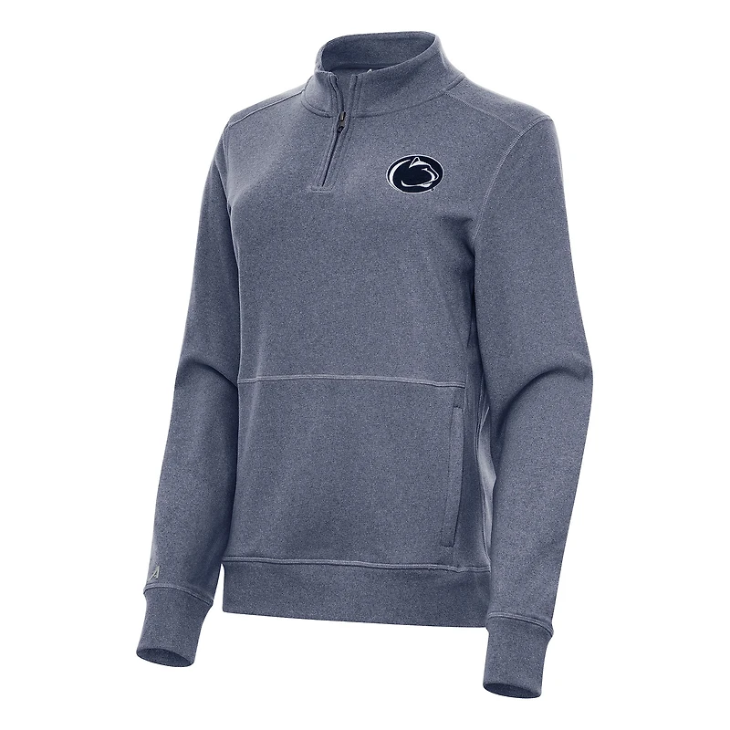 Women's Antigua Heather Navy Penn State Nittany Lions Crush Quarter-Zip Fleece Sweatshirt