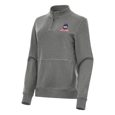 Women's Antigua Heather Charcoal UConn Huskies Crush Quarter-Zip Fleece Sweatshirt
