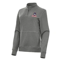 Women's Antigua Heather Charcoal UConn Huskies Crush Quarter-Zip Fleece Sweatshirt