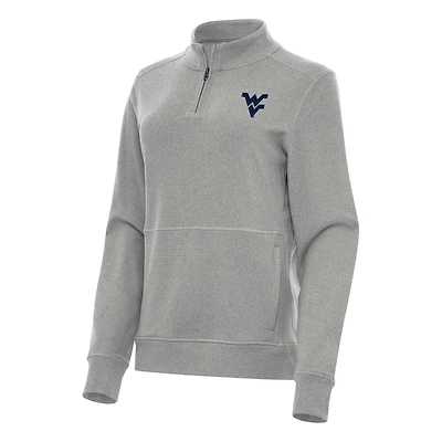 Women's Antigua Heather Gray West Virginia Mountaineers Crush Quarter-Zip Fleece Sweatshirt