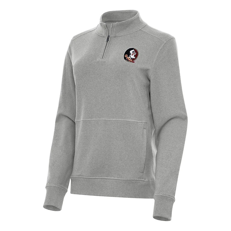 Women's Antigua Heather Gray Florida State Seminoles Crush Quarter-Zip Fleece Sweatshirt