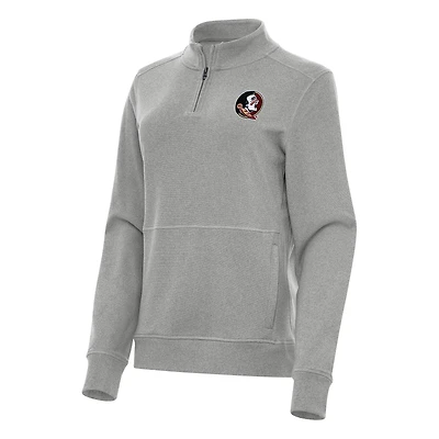 Women's Antigua Heather Gray Florida State Seminoles Crush Quarter-Zip Fleece Sweatshirt