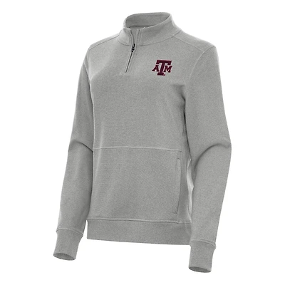 Women's Antigua Heather Gray Texas A&M Aggies Crush Quarter-Zip Fleece Sweatshirt