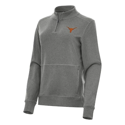 Women's Antigua Heather Charcoal Texas Longhorns Crush Quarter-Zip Fleece Sweatshirt