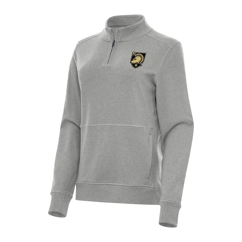 Women's Antigua Heather Gray Army Black Knights Crush Quarter-Zip Fleece Sweatshirt
