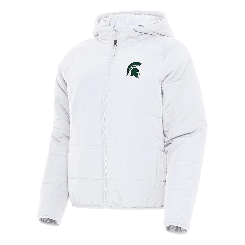 Women's Antigua White Michigan State Spartans Universe Full-Zip Puffer Jacket