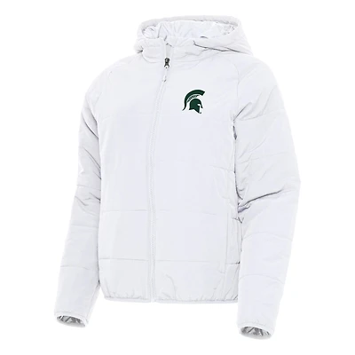 Women's Antigua White Michigan State Spartans Universe Full-Zip Puffer Jacket
