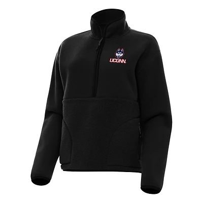 Women's Antigua Black UConn Huskies Figure Half-Zip Pullover Sweatshirt