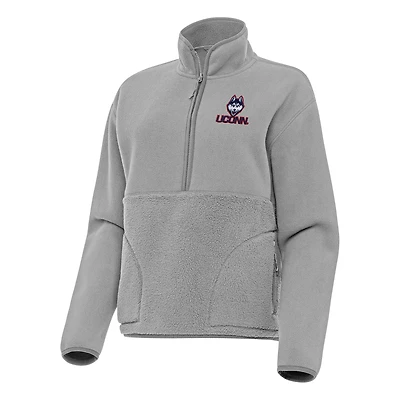 Women's Antigua Gray UConn Huskies Figure Half-Zip Pullover Sweatshirt