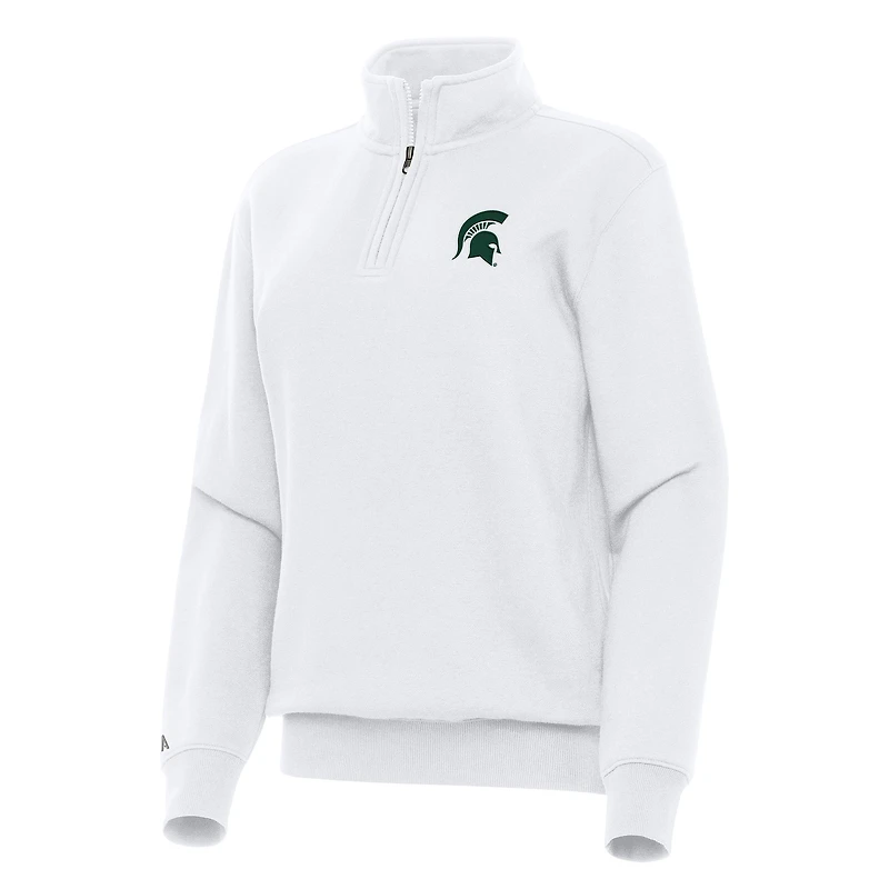 Women's Antigua White Michigan State Spartans Victory Quarter-Zip Sweatshirt
